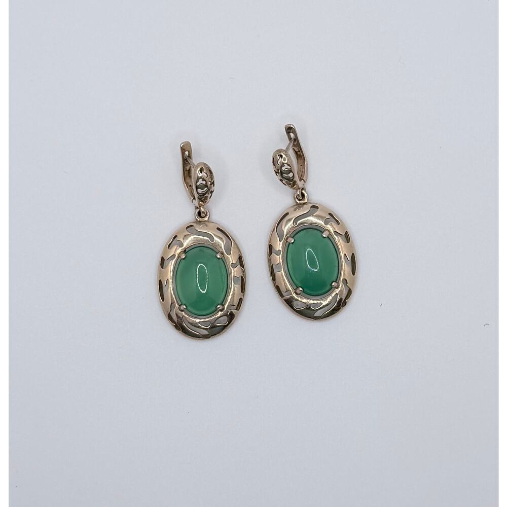Vintage 925 Sterling Silver Earrings with Green Stone